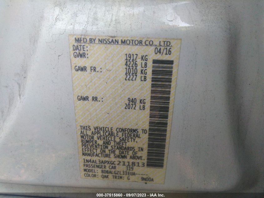 2016 NISSAN ALTIMA 2.5 - 1N4AL3APXGC211813