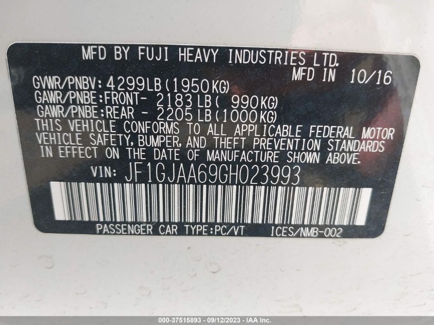 2016 SUBARU IMPREZA SEDAN - JF1GJAA69GH023993