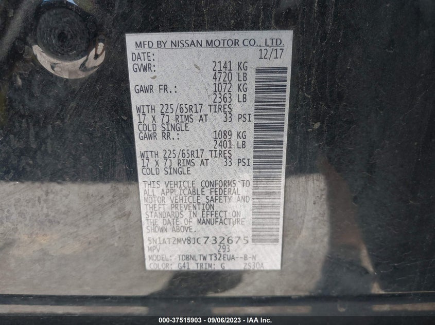 VIN 5N1AT2MV8JC732675 2018 NISSAN ROGUE SV/SL