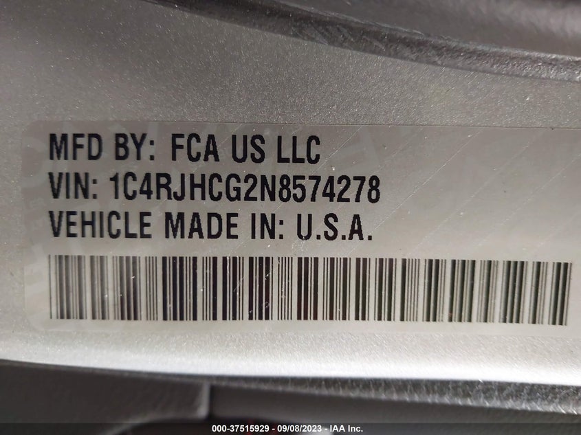 VIN 1C4RJHCG2N8574278 2022 JEEP GRAND CHEROKEE TRAILHAWK