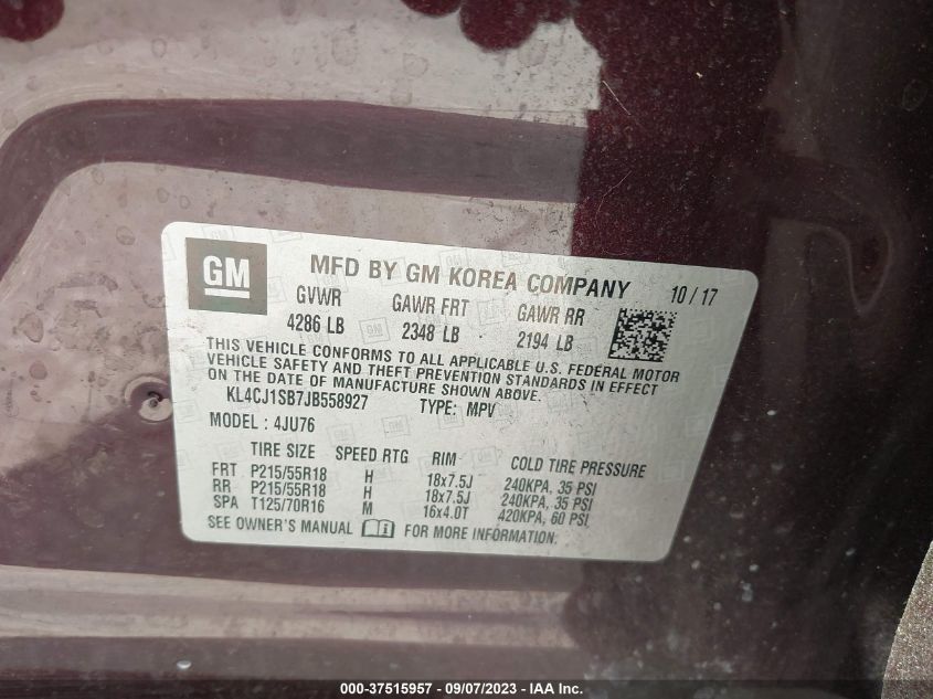 2018 BUICK ENCORE SPORT TOURING - KL4CJ1SB0JB558297