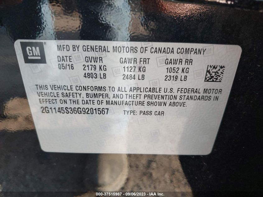 2016 CHEVROLET IMPALA LTZ - 2G1145S36G9201567