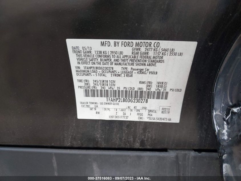2013 FORD SEDAN POLICE INTERCEPTOR 1FAHP2L80DG230278