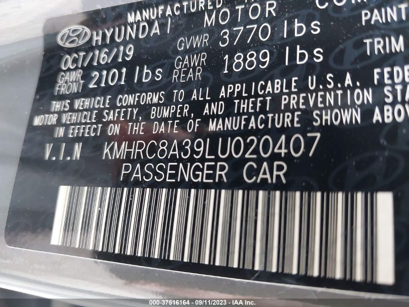 VIN KMHRC8A39LU020407 2020 HYUNDAI VENUE SEL