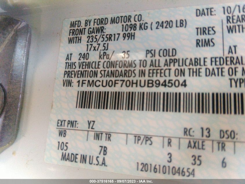 2017 FORD ESCAPE S - 1FMCU0F70HUB94504