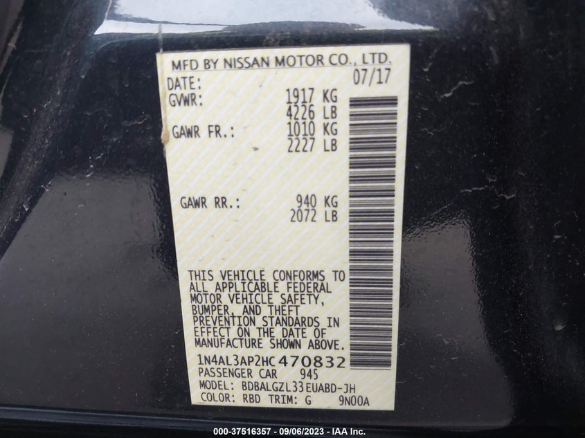 VIN 1N4AL3AP2HC470832 2017 NISSAN ALTIMA 2.5/S/SV/SL/SR