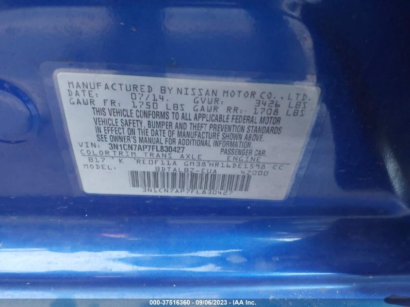 2015 NISSAN VERSA SV - 3N1CN7AP7FL830427