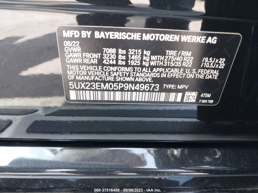 2023 BMW X7 XDRIVE40I 5UX23EM05P9N49673