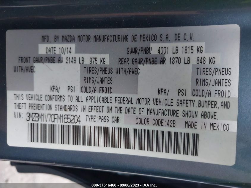 2015 MAZDA MAZDA3 I TOURING - 3MZBM1V70FM165204