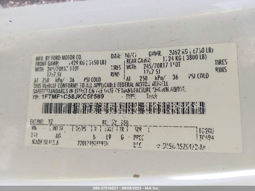 2018 FORD F-150 XL/XLT - 1FTMF1C58JKC58589