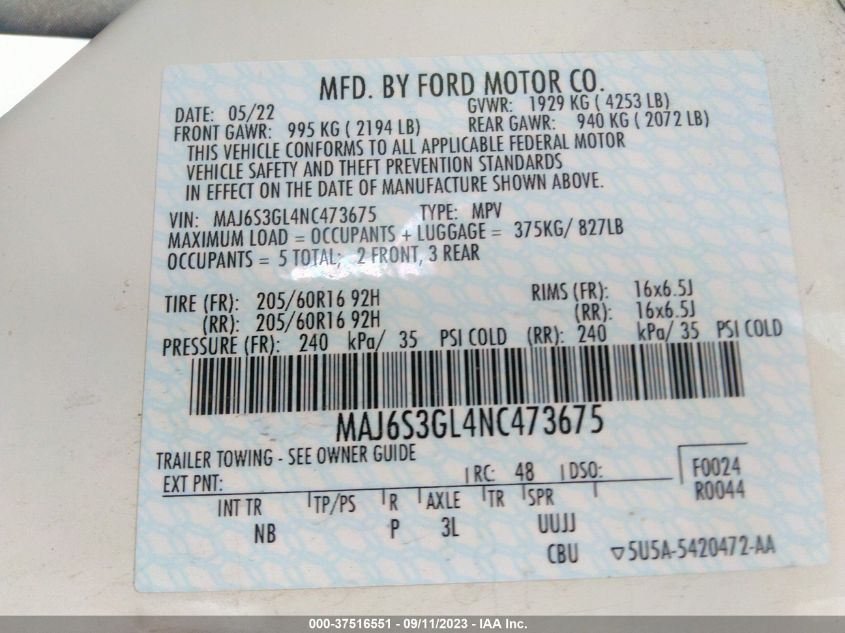 2022 FORD ECOSPORT SE - MAJ6S3GL4NC473675