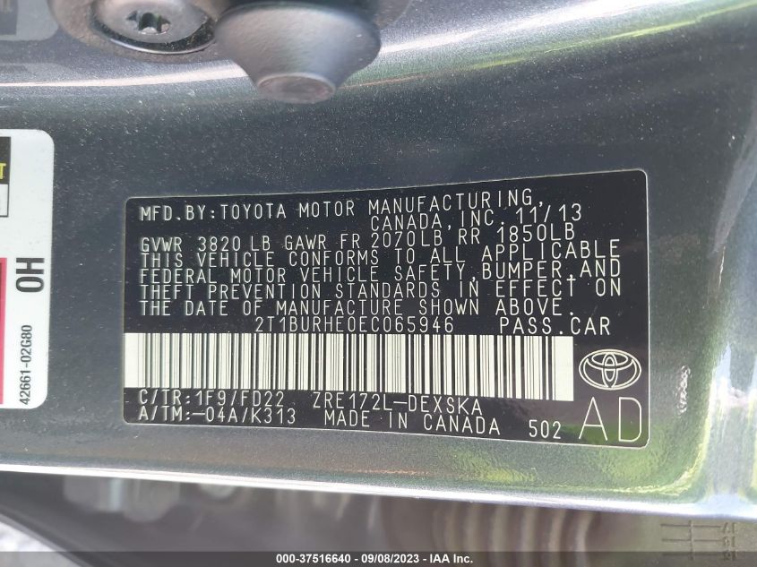 2014 TOYOTA COROLLA L/LE/S/S PLUS/LE PLUS - 2T1BURHE0EC065946