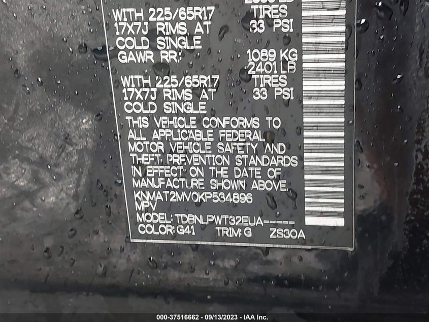 VIN KNMAT2MV0KP534896 2019 NISSAN ROGUE S