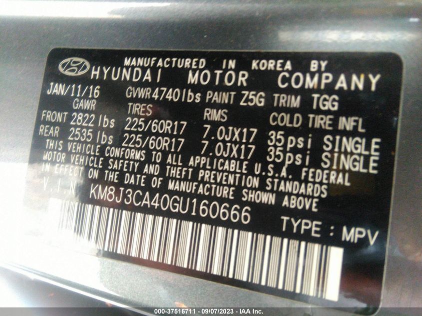 2016 HYUNDAI TUCSON LIMITED/SPORT AND ECO/SE - KM8J3CA40GU160666
