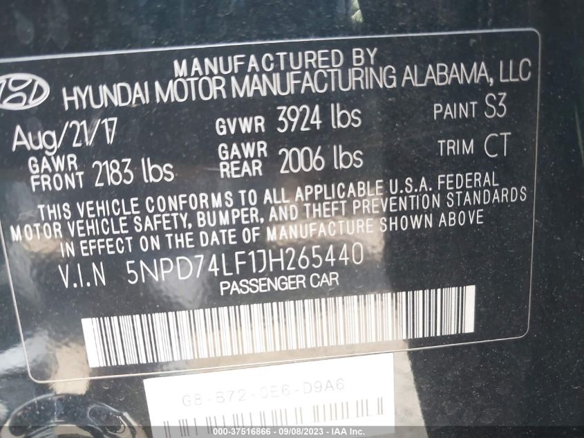 2018 HYUNDAI ELANTRA SE - 5NPD74LF1JH265440