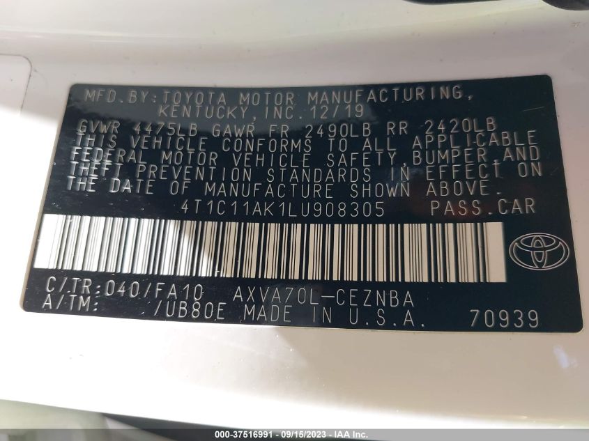 2020 TOYOTA CAMRY LE - 4T1C11AK1LU908305