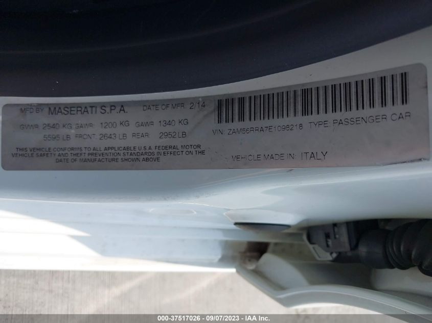 2014 MASERATI QUATTROPORTE S Q4 ZAM56RRA7E1098218