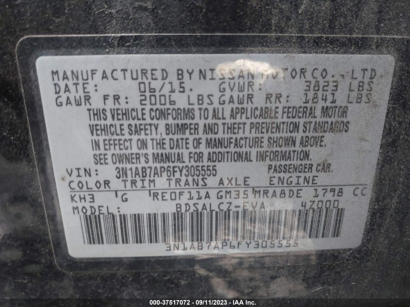 2015 NISSAN SENTRA S - 3N1AB7AP6FY305555