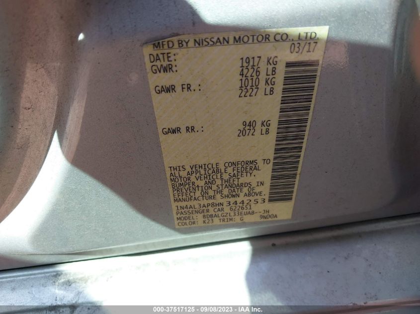 2017 NISSAN ALTIMA 2.5/S/SV/SL/SR - 1N4AL3AP8HN344253