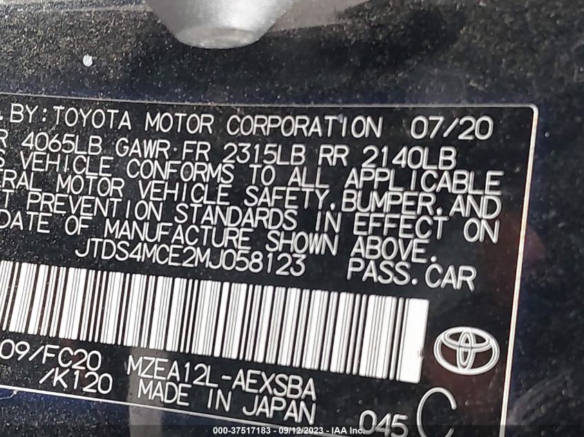 2021 TOYOTA COROLLA SE/NIGHTSHADE/APEX SE - JTDS4MCE2MJ058123