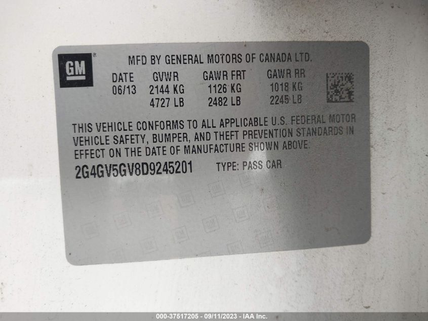 2013 BUICK REGAL GS - 2G4GV5GV8D9245201