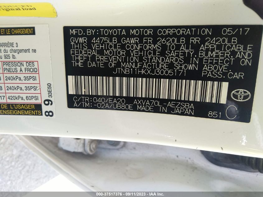 2018 TOYOTA CAMRY LE/SE/XLE/L - JTNB11HKXJ3005171