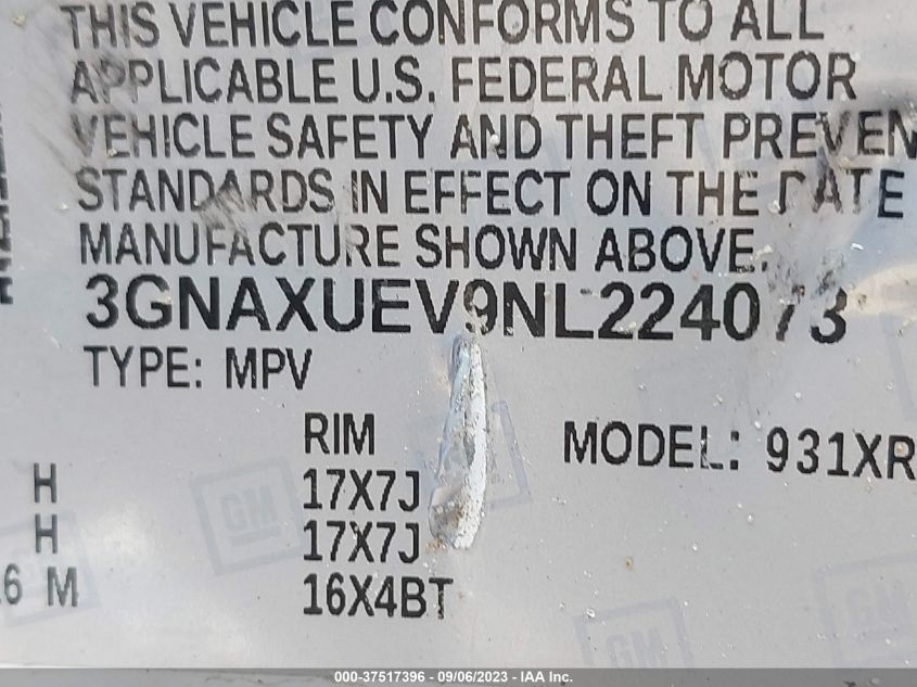 VIN 3GNAXUEV9NL224073 2022 CHEVROLET EQUINOX no.9