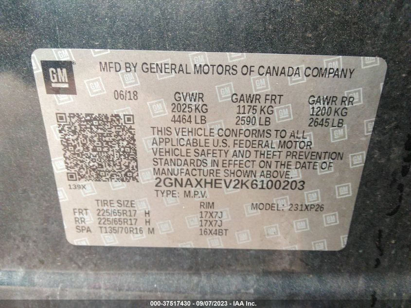 2019 CHEVROLET EQUINOX LS - 2GNAXHEV2K6100203