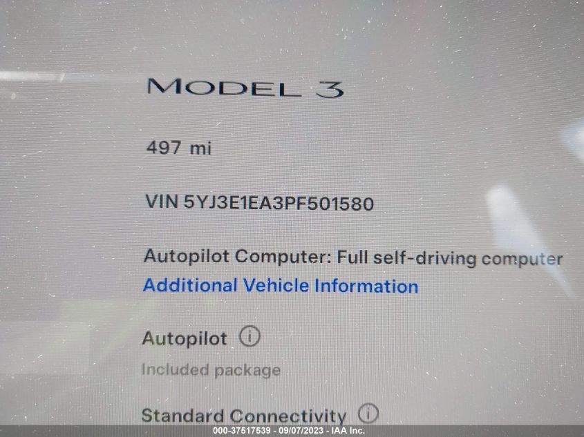2023 TESLA MODEL 3 - 5YJ3E1EA3PF501580