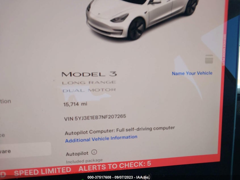 VIN 5YJ3E1EB7NF207265 2022 TESLA MODEL 3 LONG RANGE
