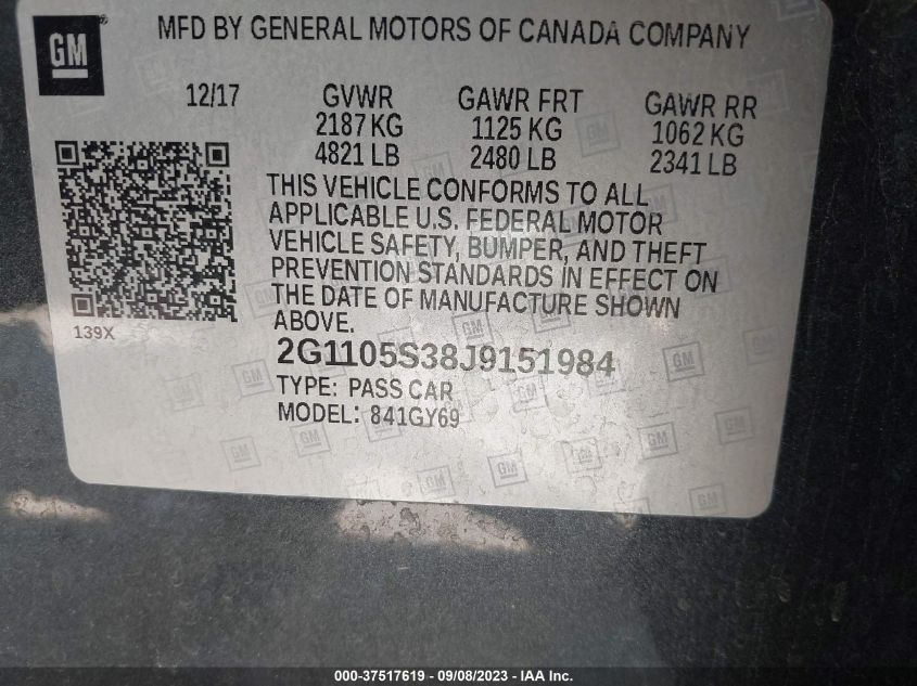 2018 CHEVROLET IMPALA LT - 2G1105S38J9151984