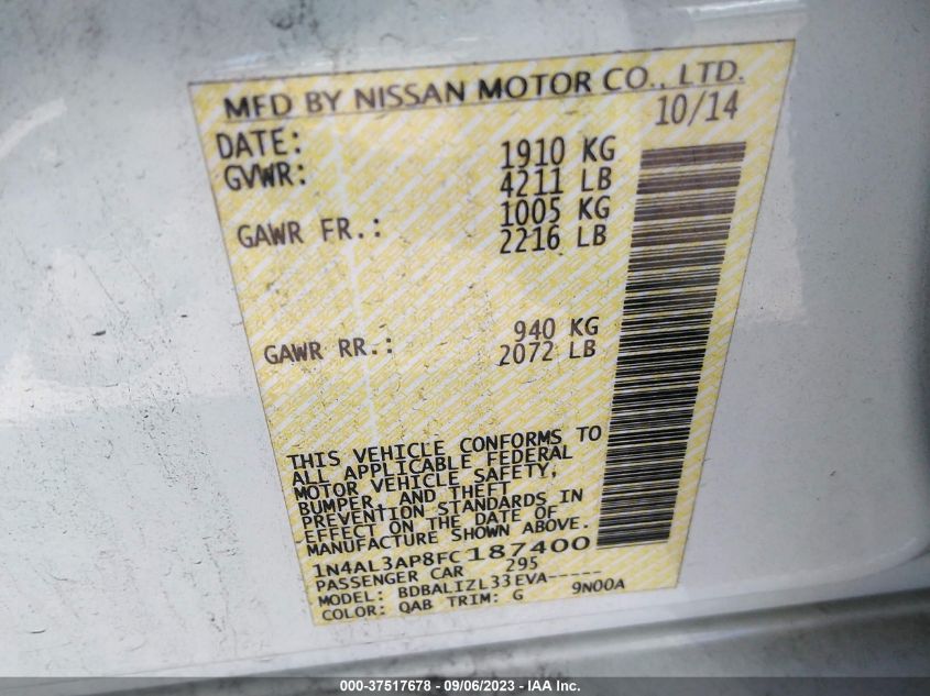 2015 NISSAN ALTIMA 2.5 SV - 1N4AL3AP8FC187400