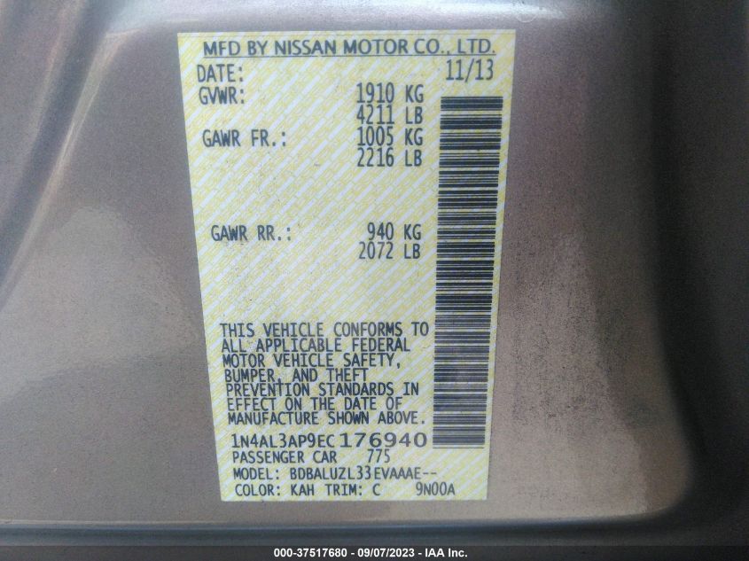 2014 NISSAN ALTIMA 2.5 SV - 1N4AL3AP9EC176940