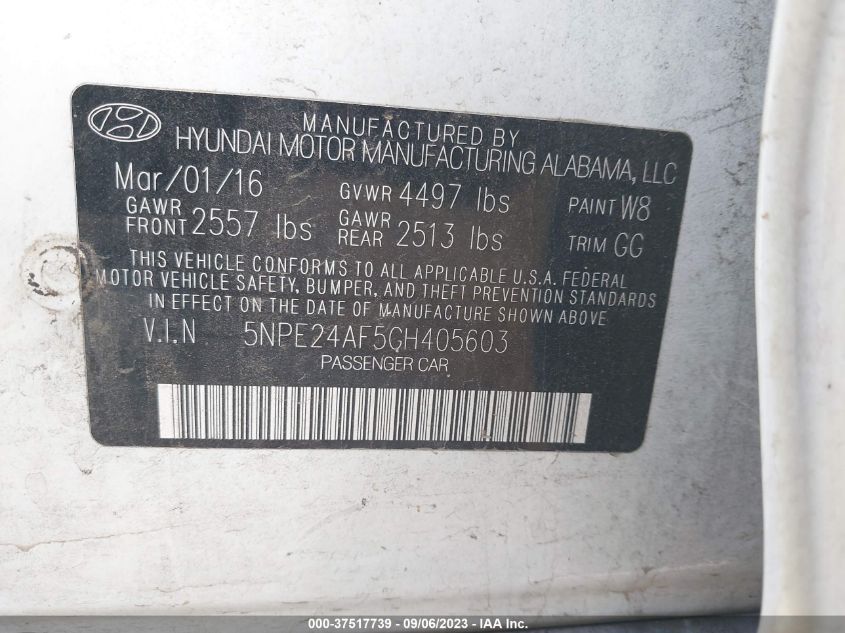 2016 HYUNDAI SONATA 2.4L - 5NPE24AF5GH405603