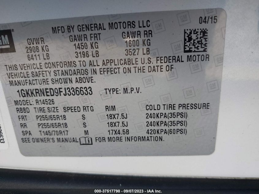 2015 GMC ACADIA SLE - 1GKKRNED9FJ336633