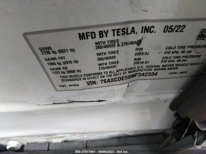 7SAXCDE59NF342334 Tesla Model X  9