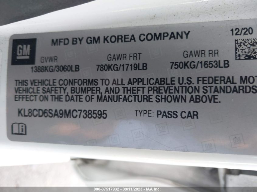 2021 CHEVROLET SPARK 1LT - KL8CD6SA9MC738595