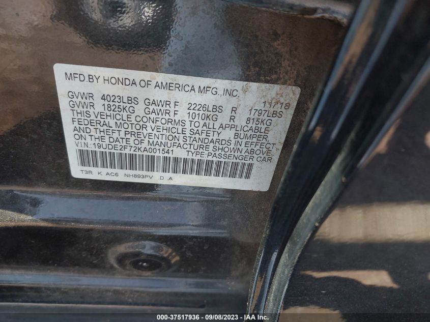 VIN 19UDE2F72KA001541 2019 ACURA ILX PREMIUM/TECHNOLOGY