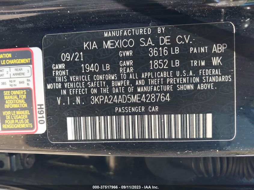 3KPA24AD5ME428764 Kia Rio S 9