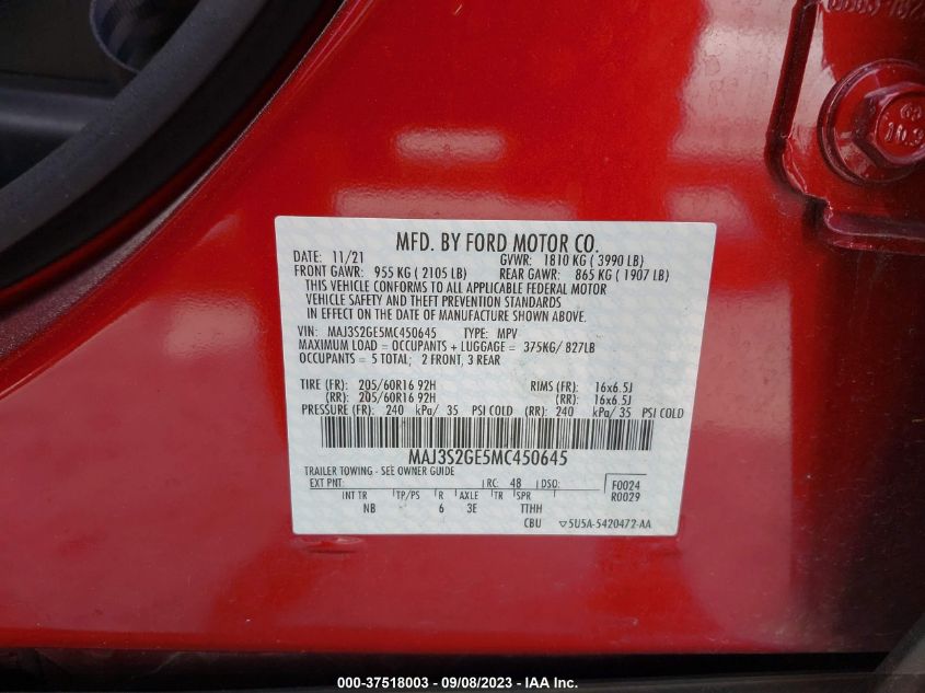 2021 FORD ECOSPORT SE - MAJ3S2GE5MC450645