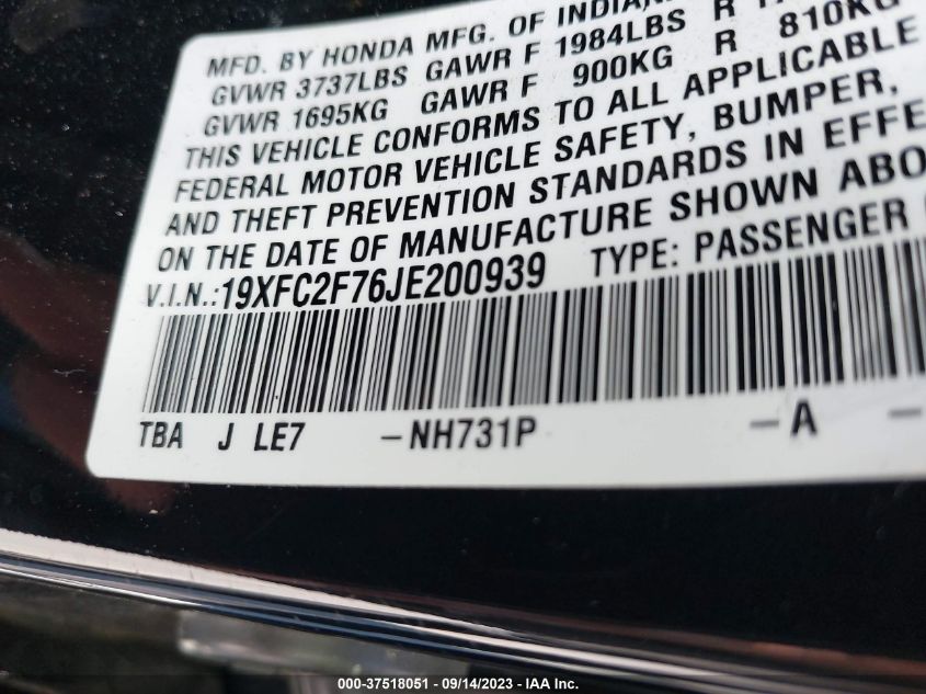 2018 HONDA CIVIC SEDAN EX - 19XFC2F76JE200939