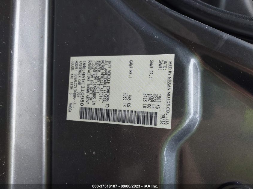 2019 NISSAN ALTIMA SL - 1N4BL4EV1KC110980