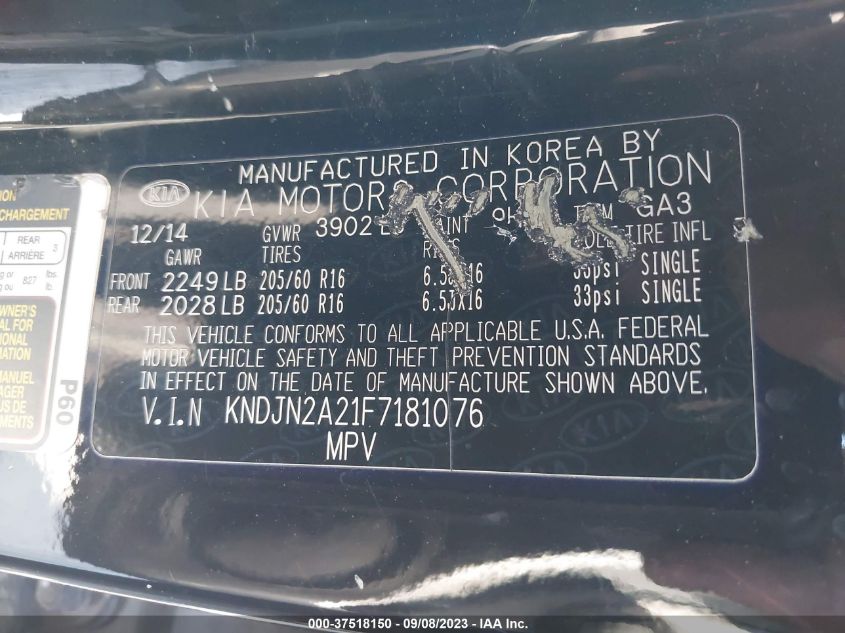 2015 KIA SOUL BASE - KNDJN2A21F7181076