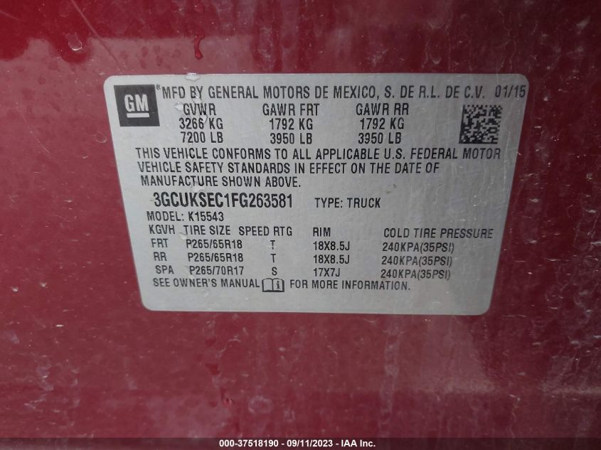 2015 CHEVROLET SILVERADO 1500 LTZ - 3GCUKSEC1FG263581