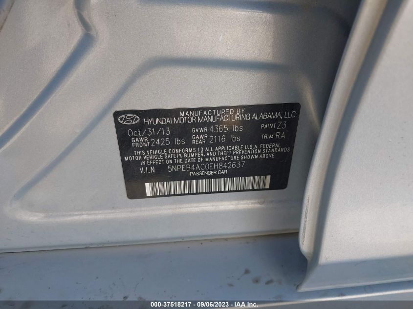 2014 HYUNDAI SONATA GLS - 5NPEB4AC0EH842637