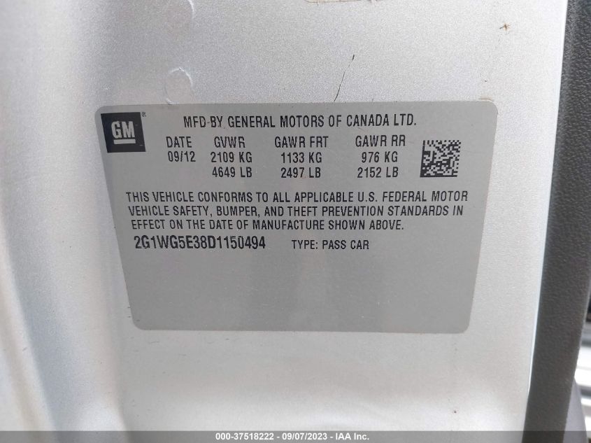 2013 CHEVROLET IMPALA LT - 2G1WG5E38D1150494