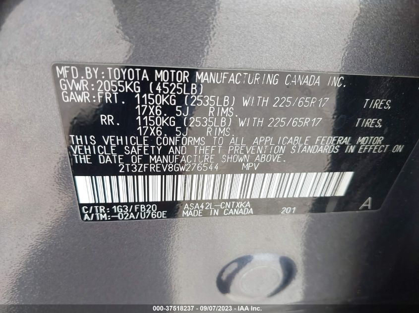 2016 TOYOTA RAV4 LE - 2T3ZFREV8GW276544