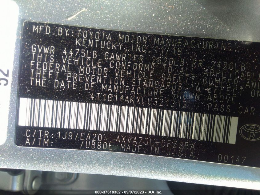 2020 TOYOTA CAMRY SE/SE NIGHT SHADE - 4T1G11AKXLU321313