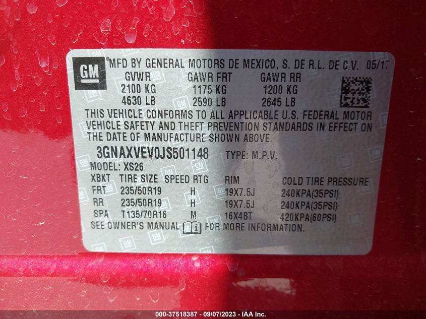VIN 3GNAXVEV0JS501148 2018 CHEVROLET EQUINOX PREMIER