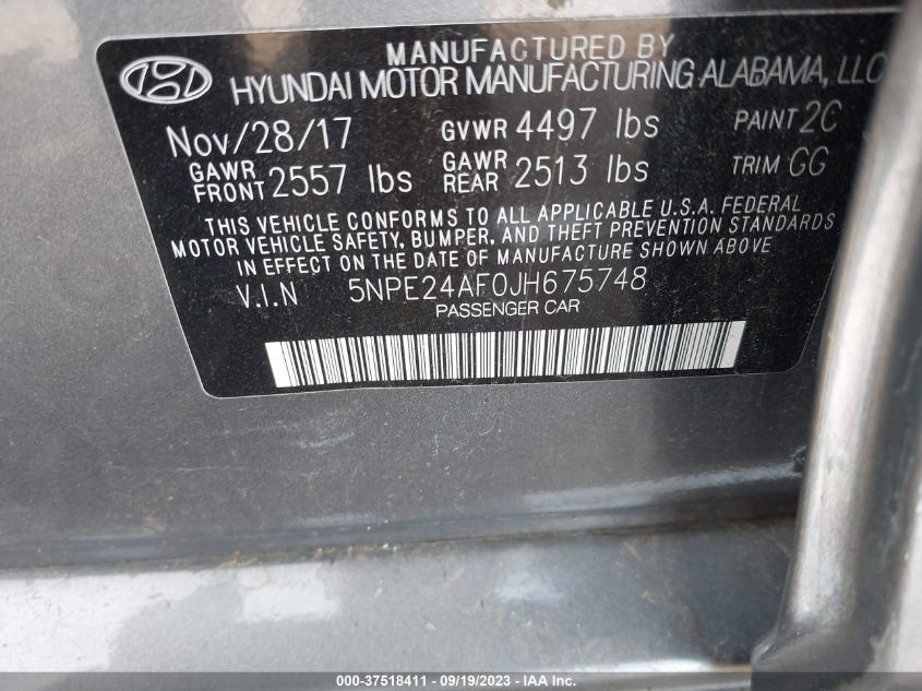 2018 HYUNDAI SONATA SE - 5NPE24AF0JH675748